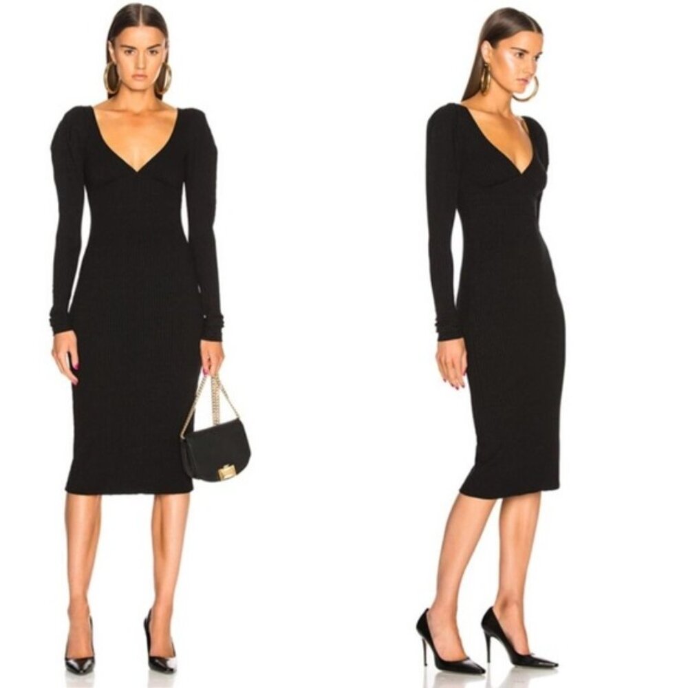 A.L.C. Dafne Dress Black Ribbed Knit Midi Dress XS